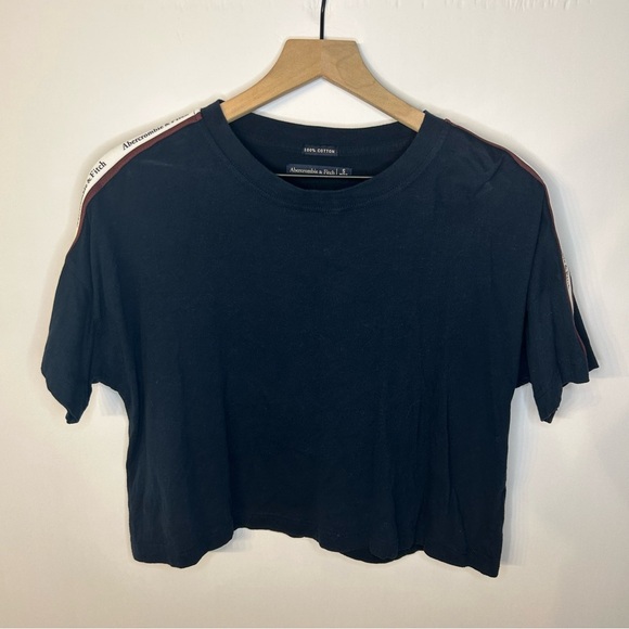 Abercrombie & Fitch Navy Blue Logo Tape Cotton Cropped T-Shirt, Size Small - Picture 6 of 10